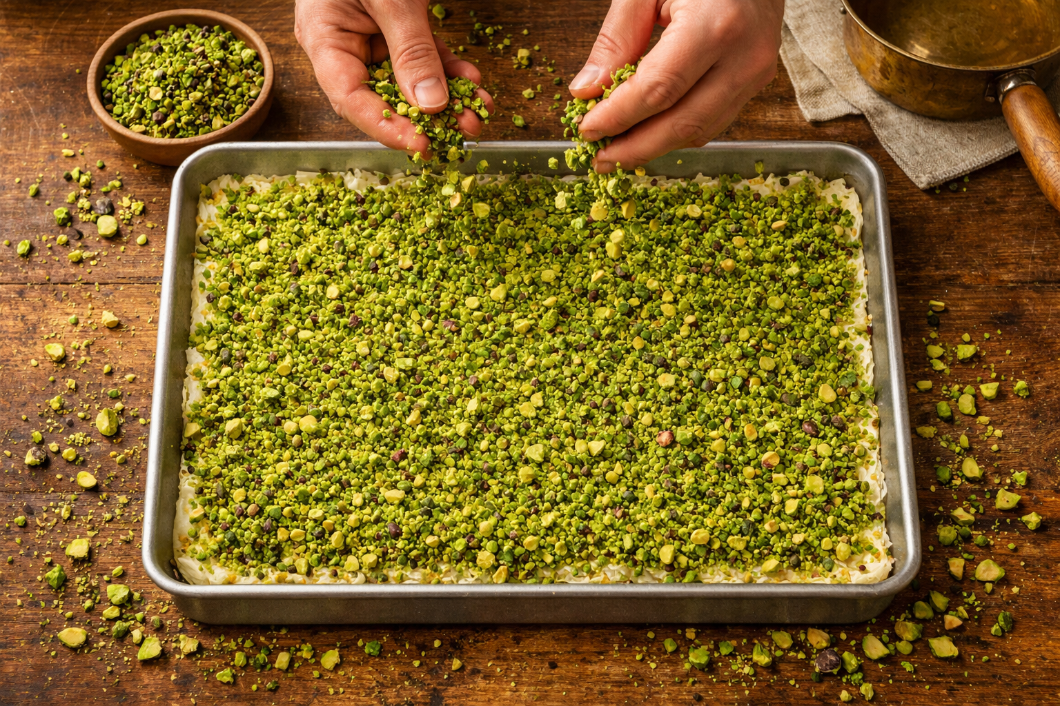 Kaba çekilmiş Antep fıstığı ve ceviz içi yan yana görünüm